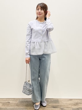 「index（インデックス）の《丈が選べる》ストレートデニムパンツ【洗濯機洗い可】（Pants、ブルー系）」を使った、Asukaさん（レディース・149cm）の春コーディネート