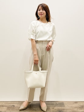 「OPAQUE.CLIP（オペークドットクリップ）の大小フェイクパールネックス（Necklace、ホワイト系）」を使った、Asukaさん（レディース・149cm）の春コーディネート