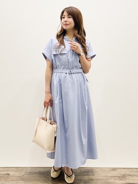 「index（インデックス）のダブルポケットスキッパーワンピース【防シワ/洗濯機OK】《XS～3L/6col》（ワンピース、ブルー系）」を使った、Asukaさん（レディース・149cm）の春コーディネート
