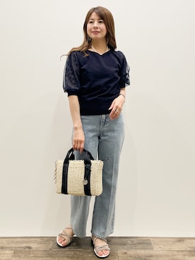 「index（インデックス）の《丈が選べる》ストレートデニムパンツ【洗濯機洗い可】（Pants、ブルー系）」を使った、Asukaさん（レディース・149cm）の春コーディネート