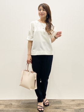 「OPAQUE.CLIP（オペークドットクリップ）の2WAYフェイクパールスライドネックレス（Necklace、シルバー系）」を使った、Asukaさん（レディース・149cm）の春コーディネート