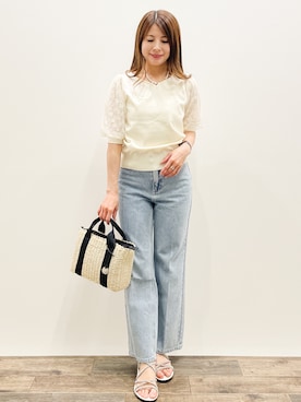 「index（インデックス）の《丈が選べる》ストレートデニムパンツ【洗濯機洗い可】（Pants、ブルー系）」を使った、Asukaさん（レディース・149cm）の春コーディネート