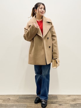 「アイテム（ピーコート、ベージュ系）」を使った、Asukaさん（レディース・149cm）の冬コーディネート