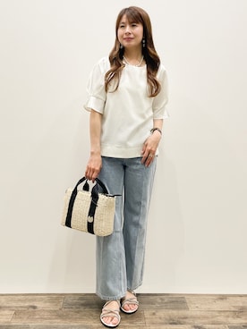 「index（インデックス）の《丈が選べる》ストレートデニムパンツ【洗濯機洗い可】（Pants、ブルー系）」を使った、Asukaさん（レディース・149cm）の春コーディネート