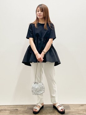 「OPAQUE.CLIP（オペークドットクリップ）の◆ペプラムドッキングカットソー【洗濯機洗い可】（Tシャツ/カットソー）」を使った、Asukaさん（レディース・149cm）の春コーディネート