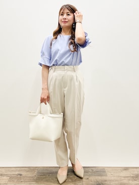 「OPAQUE.CLIP（オペークドットクリップ）の大小フェイクパールネックス（Necklace、ホワイト系）」を使った、Asukaさん（レディース・149cm）の春コーディネート
