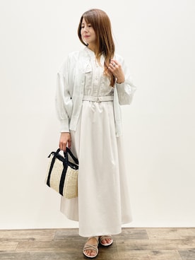 「index（インデックス）のダブルポケットスキッパーワンピース【防シワ/洗濯機OK】《XS～3L/6col》（ワンピース、ベージュ系）」を使った、Asukaさん（レディース・149cm）の夏コーディネート