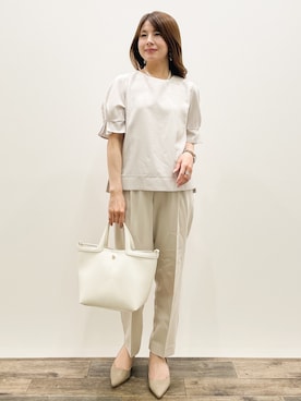 「OPAQUE.CLIP（オペークドットクリップ）の大小フェイクパールネックス（Necklace、ホワイト系）」を使った、Asukaさん（レディース・149cm）の春コーディネート