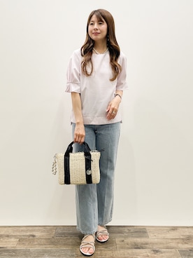 「index（インデックス）の《丈が選べる》ストレートデニムパンツ【洗濯機洗い可】（Pants、ブルー系）」を使った、Asukaさん（レディース・149cm）の春コーディネート