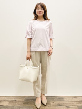 「OPAQUE.CLIP（オペークドットクリップ）の大小フェイクパールネックス（Necklace、ホワイト系）」を使った、Asukaさん（レディース・149cm）の春コーディネート