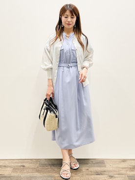 「index（インデックス）のダブルポケットスキッパーワンピース【防シワ/洗濯機OK】《XS～3L/6col》（ワンピース、ブルー系）」を使った、Asukaさん（レディース・149cm）の夏コーディネート
