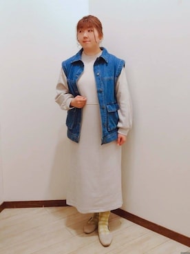 「SHOO・LA・RUE（シューラルー）の◆【高レビュー】洗えてサラサラ スクエアニットパンプス（パンプス、ベージュ系）」を使った、みぃーこさん（レディース・155cm）の春コーディネート