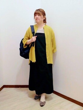 「SHOO・LA・RUE（シューラルー）の◆【高レビュー】洗えてサラサラ スクエアニットパンプス（パンプス、イエロー系）」を使った、みぃーこさん（レディース・155cm）の夏コーディネート