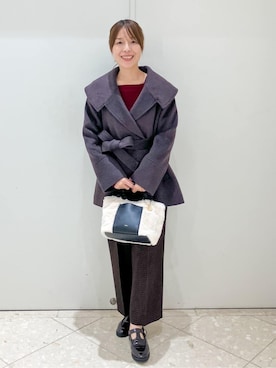 「index（インデックス）のベルト付ビッグカラーミドルコート（チェスターコート、ブラウン系）」を使った、Maruさん（レディース・159cm）の冬コーディネート