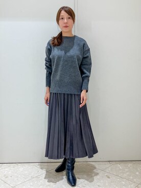 「OPAQUE.CLIP（オペークドットクリップ）のバックボタンリラクシーニット【洗濯機OK】（ニット/セーター、グレー系）」を使った、Maruさん（レディース・159cm）の秋コーディネート