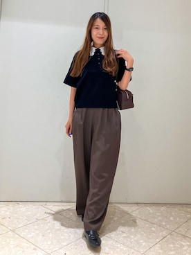 「アイテム（ボストンバッグ、グリーン系）」を使った、Maruさん（レディース・159cm）の秋コーディネート