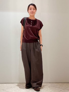 「アイテム（バックパック/リュック、ブラウン系）」を使った、Maruさん（レディース・159cm）の秋コーディネート