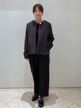 「index（インデックス）のノーカラーショートコート（ノーカラーコート、ブラウン系）」を使った、Maruさん（レディース・159cm）の冬コーディネート