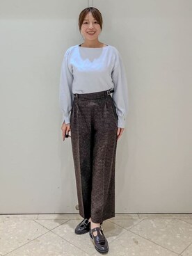 「index（インデックス）のラメガーター編みボートネックニット【洗濯機OK】《8col/XS～LL》（ニット/セーター、グレー系）」を使った、Maruさん（レディース・159cm）の冬コーディネート