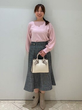 「index（インデックス）のラメガーター編みボートネックニット【洗濯機OK】《8col/XS～LL》（ニット/セーター、ピンク系）」を使った、Maruさん（レディース・159cm）の冬コーディネート