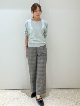 「index（インデックス）のビジューキーネックドルマンニット【洗濯機OK】（ニット/セーター、グリーン系）」を使った、Maruさん（レディース・159cm）の秋コーディネート