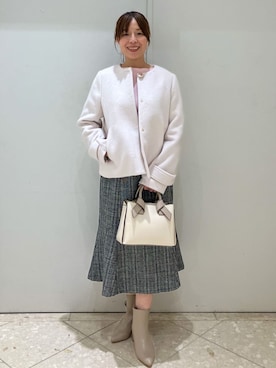 「index（インデックス）のノーカラーショートコート（ノーカラーコート、ベージュ系）」を使った、Maruさん（レディース・159cm）の冬コーディネート