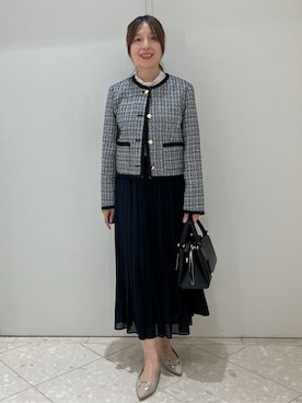 「index（インデックス）のファンシーツイードノーカラージャケット【洗える】（ノーカラージャケット、ブラック系）」を使った、Maruさん（レディース・159cm）の冬コーディネート