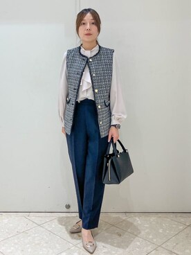 「index（インデックス）のファンシーツイードペプラムジレ【洗える】（ベスト、ブラック系）」を使った、Maruさん（レディース・159cm）の冬コーディネート