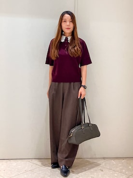 「アイテム（ボストンバッグ、グリーン系）」を使った、Maruさん（レディース・159cm）の秋コーディネート