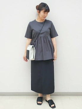 「OPAQUE.CLIP（オペークドットクリップ）の◆ペプラムドッキングカットソー【洗濯機洗い可】（Tシャツ/カットソー）」を使った、mamiさん（レディース・160cm）の春コーディネート