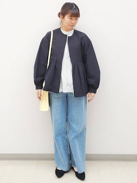 「アイテム（ノーカラージャケット、ブラック系）」を使った、mamiさん（レディース・160cm）の冬コーディネート