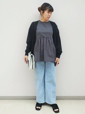 「OPAQUE.CLIP（オペークドットクリップ）の◆ペプラムドッキングカットソー【洗濯機洗い可】（Tシャツ/カットソー）」を使った、mamiさん（レディース・160cm）の春コーディネート