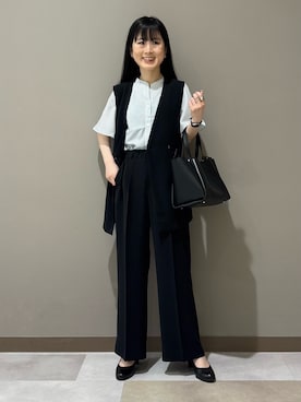 「INDIVI（インディヴィ）の【洗える／多機能／SETUP可】着る日傘ジレジャケット（ベスト、ブラック系）」を使った、KEIKOさん（レディース・152cm）の夏コーディネート