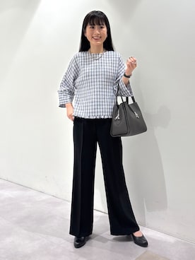 「INDIVI（インディヴィ）の【華やか／1枚でサマになる】上品ツイードブラウス（シャツ/ブラウス、ブルー系）」を使った、KEIKOさん（レディース・152cm）の秋コーディネート