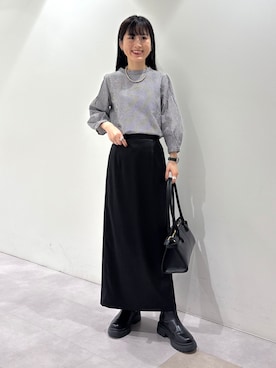 「INDIVI（インディヴィ）の【UVケア／吸汗速乾】凹凸素材ミニスタンドトップス（Tシャツ/カットソー、ブラック系）」を使った、KEIKOさん（レディース・152cm）の秋コーディネート