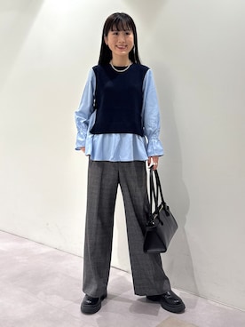 「INDIVI（インディヴィ）の【洗える／1枚でコーデ完成】重ね着風ニットトップス（Tシャツ/カットソー、ブルー系）」を使った、KEIKOさん（レディース・152cm）の秋コーディネート