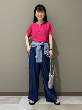 「INDIVI（インディヴィ）の【洗える】ガーター編みVネックニットT（ニット/セーター、ピンク系）」を使った、KEIKOさん（レディース・152cm）の夏コーディネート