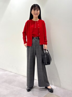 「INDIVI（インディヴィ）の【洗濯機OK／ストレッチ◎】ストレートワイドパンツ（その他パンツ、グレー系）」を使った、KEIKOさん（レディース・152cm）の秋コーディネート