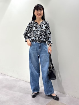 「INDIVI（インディヴィ）の【6分袖】アートドット柄ブラウス（シャツ/ブラウス、ブラック系）」を使った、KEIKOさん（レディース・152cm）の秋コーディネート
