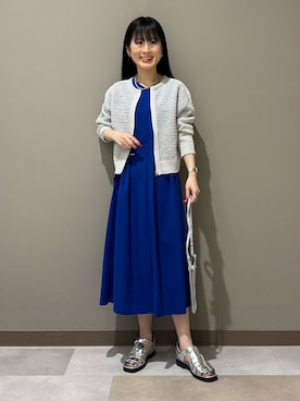 「INDIVI（インディヴィ）の【洗える／コットン】メッシュジップニットカーディガン（カーディガン/ボレロ、グレー系）」を使った、KEIKOさん（レディース・152cm）の夏コーディネート