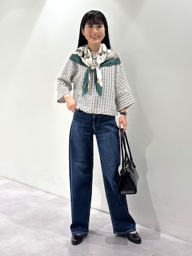 「INDIVI（インディヴィ）の【華やか／1枚でサマになる】上品ツイードブラウス（シャツ/ブラウス、ホワイト系）」を使った、KEIKOさん（レディース・152cm）の秋コーディネート
