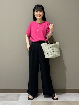 「INDIVI（インディヴィ）の【洗える／コットン】ドライタッチさらりニットT（ニット/セーター、ピンク系）」を使った、KEIKOさん（レディース・152cm）の夏コーディネート