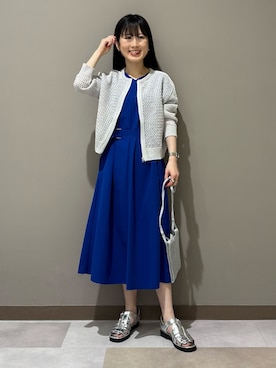 「INDIVI（インディヴィ）の【洗える／コットン】メッシュジップニットカーディガン（カーディガン/ボレロ、グレー系）」を使った、KEIKOさん（レディース・152cm）の夏コーディネート