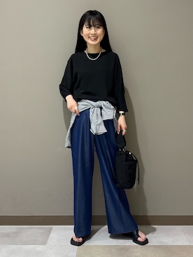 「INDIVI（インディヴィ）の【さらに軽く軽快！／着る日傘】ドルマントップス（シャツ/ブラウス、ブラック系）」を使った、KEIKOさん（レディース・152cm）の夏コーディネート