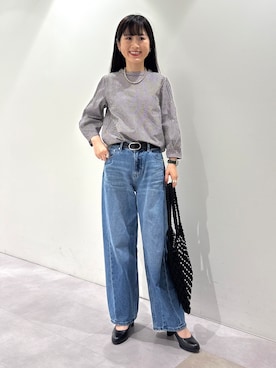「INDIVI（インディヴィ）の【UVケア／吸汗速乾】凹凸素材ミニスタンドトップス（Tシャツ/カットソー、ブラック系）」を使った、KEIKOさん（レディース・152cm）の秋コーディネート