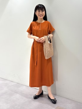 「INDIVI（インディヴィ）の【華奢見え】ベルト付きナローワンピース（ワンピース、レッド系）」を使った、KEIKOさん（レディース・152cm）の秋コーディネート