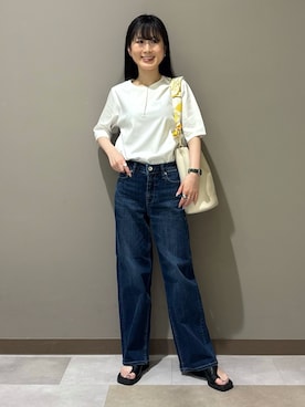 「INDIVI（インディヴィ）の【抗菌防臭／消臭】上品光沢コットンTシャツ（Tシャツ/カットソー、ホワイト系）」を使った、KEIKOさん（レディース・152cm）の夏コーディネート