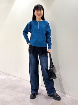 「INDIVI（インディヴィ）の【選べる6色／ストレッチ◎】きれいめドルマンスリーブニット（ニット/セーター、ブルー系）」を使った、KEIKOさん（レディース・152cm）の秋コーディネート
