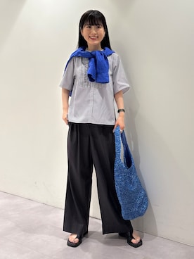 「INDIVI（インディヴィ）の【接触冷感／2WAY】カシュクールリネンシャツ（シャツ/ブラウス、ブルー系）」を使った、KEIKOさん（レディース・152cm）の夏コーディネート