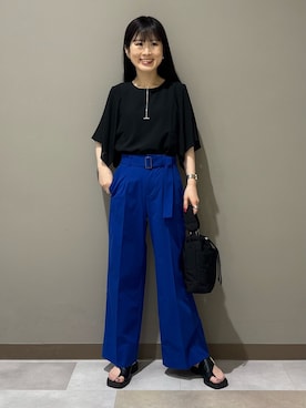 「INDIVI（インディヴィ）の【洗える／シアーチェック柄】異素材コンビスリーブトップス（Tシャツ/カットソー、ブラック系）」を使った、KEIKOさん（レディース・152cm）の夏コーディネート